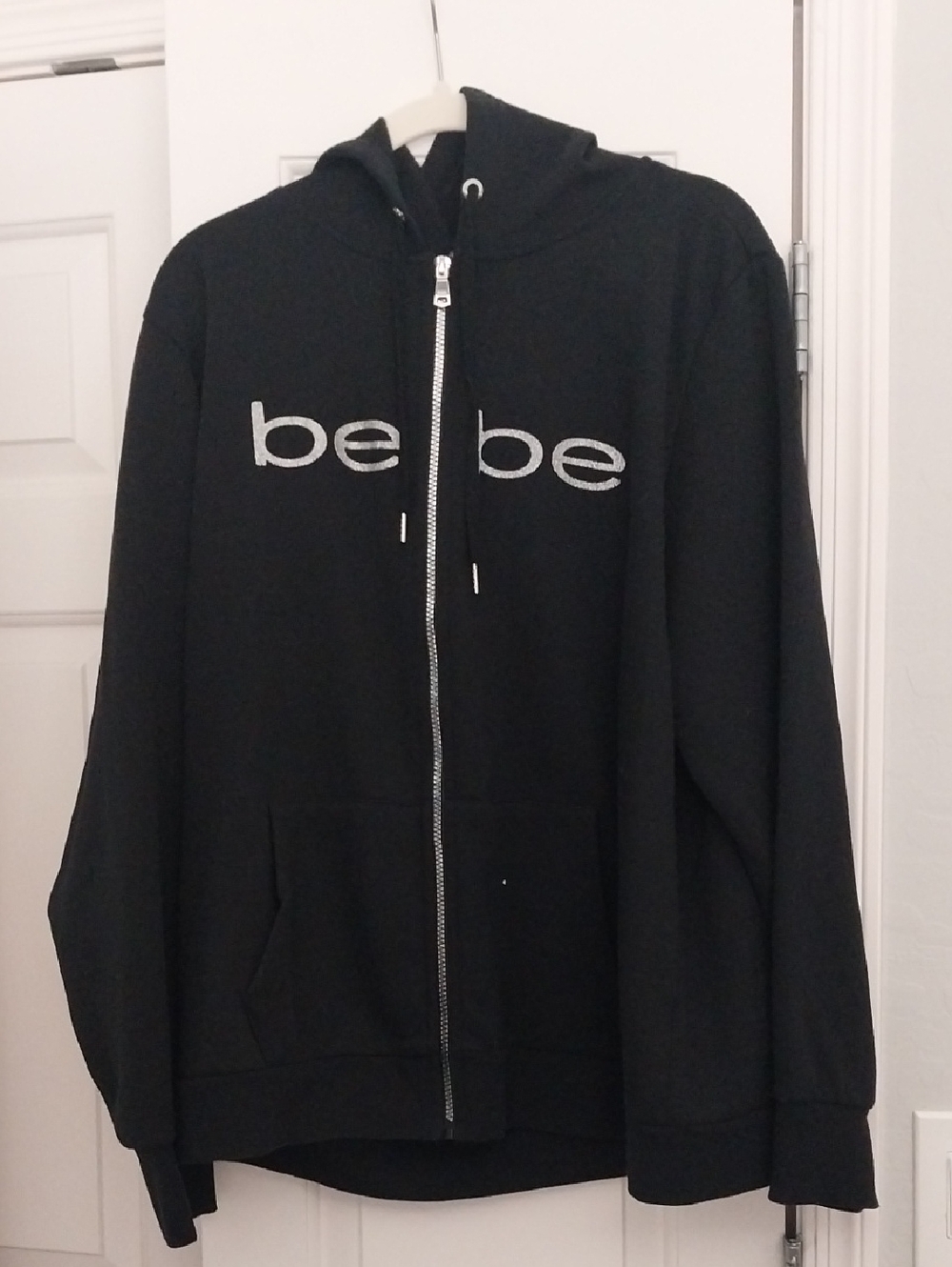 bebe Black Hooded Zip-Up Sweatshirt with Silver Logo